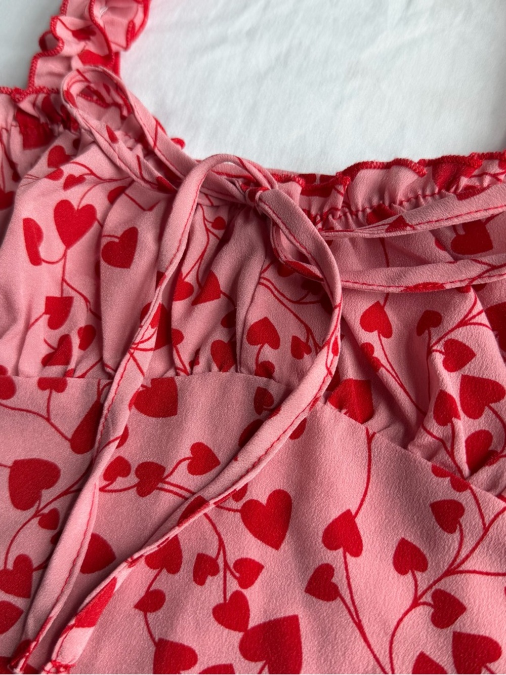 Pink Heart-Print Ruffle Crop Top - Picture 3 of 4